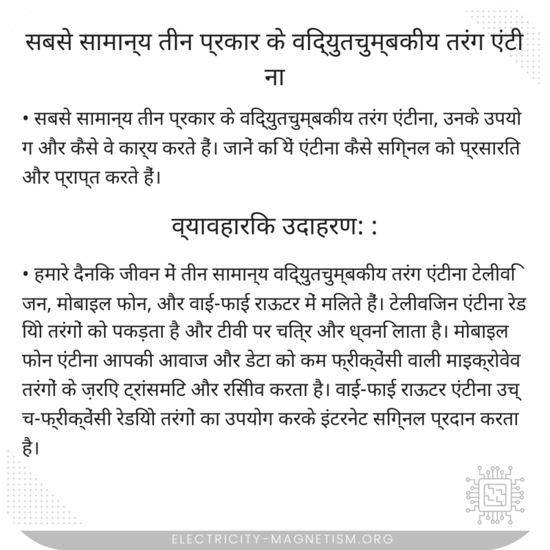 सबसे सामान्य तीन प्रकार के विद्युतचुम्बकीय तरंग एंटीना