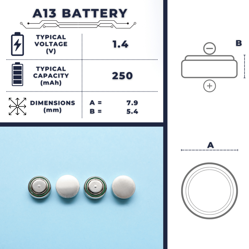 Bateria A13 | Bateria zinco-ar | Tamanho