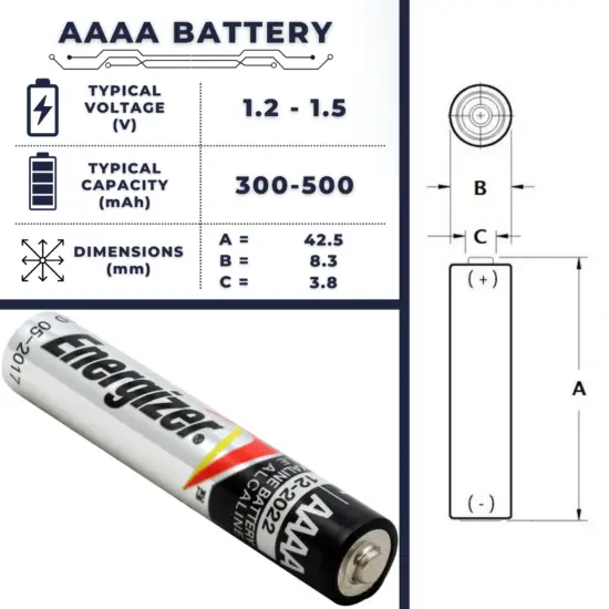 AAAA battery - size, weight, applications