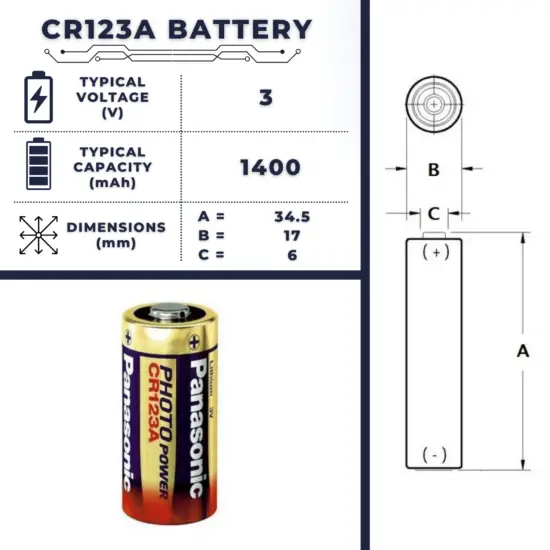 CR123a battery - size, voltage, capacity