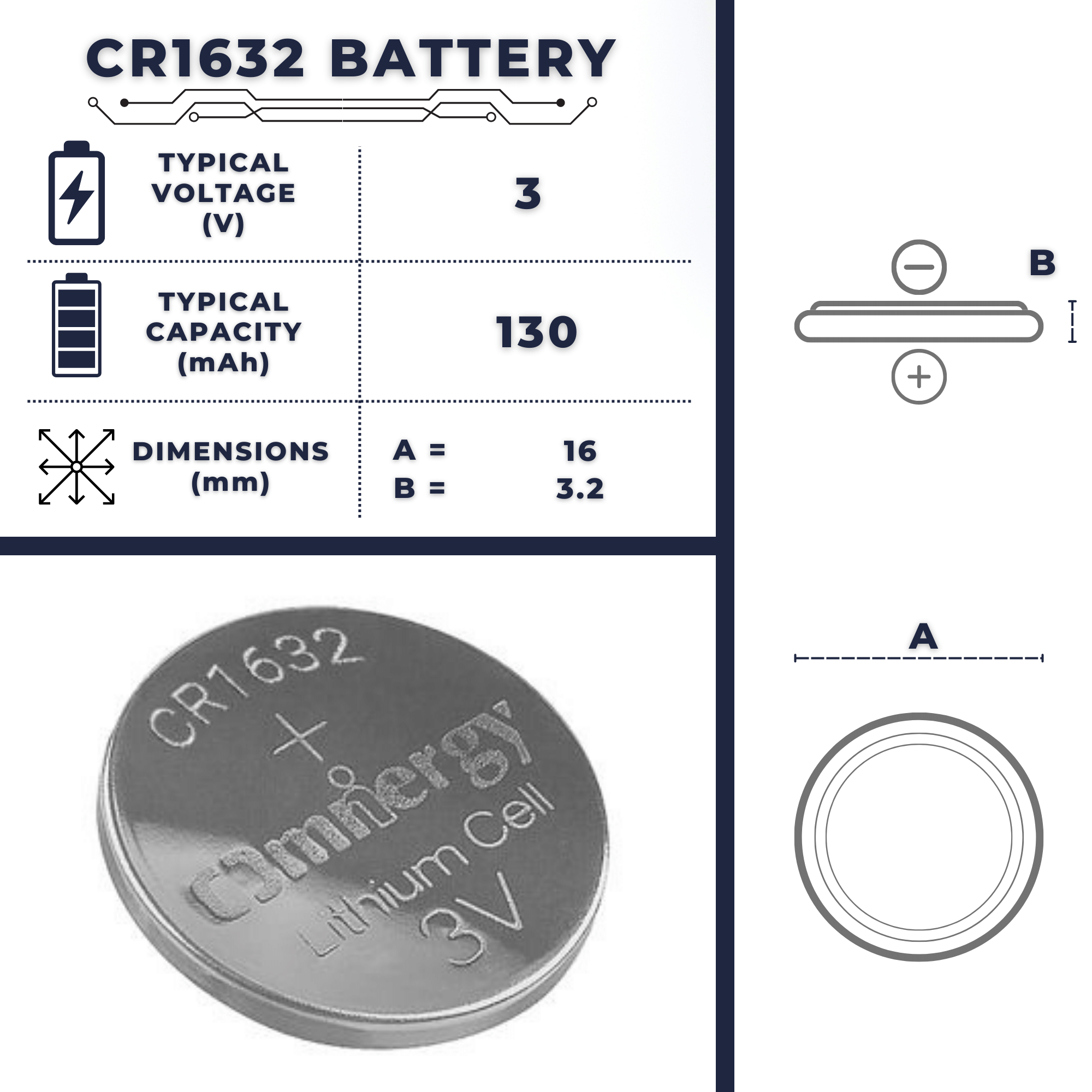 Ability One Batteries, Type: Standard, Battery Size: CR1632