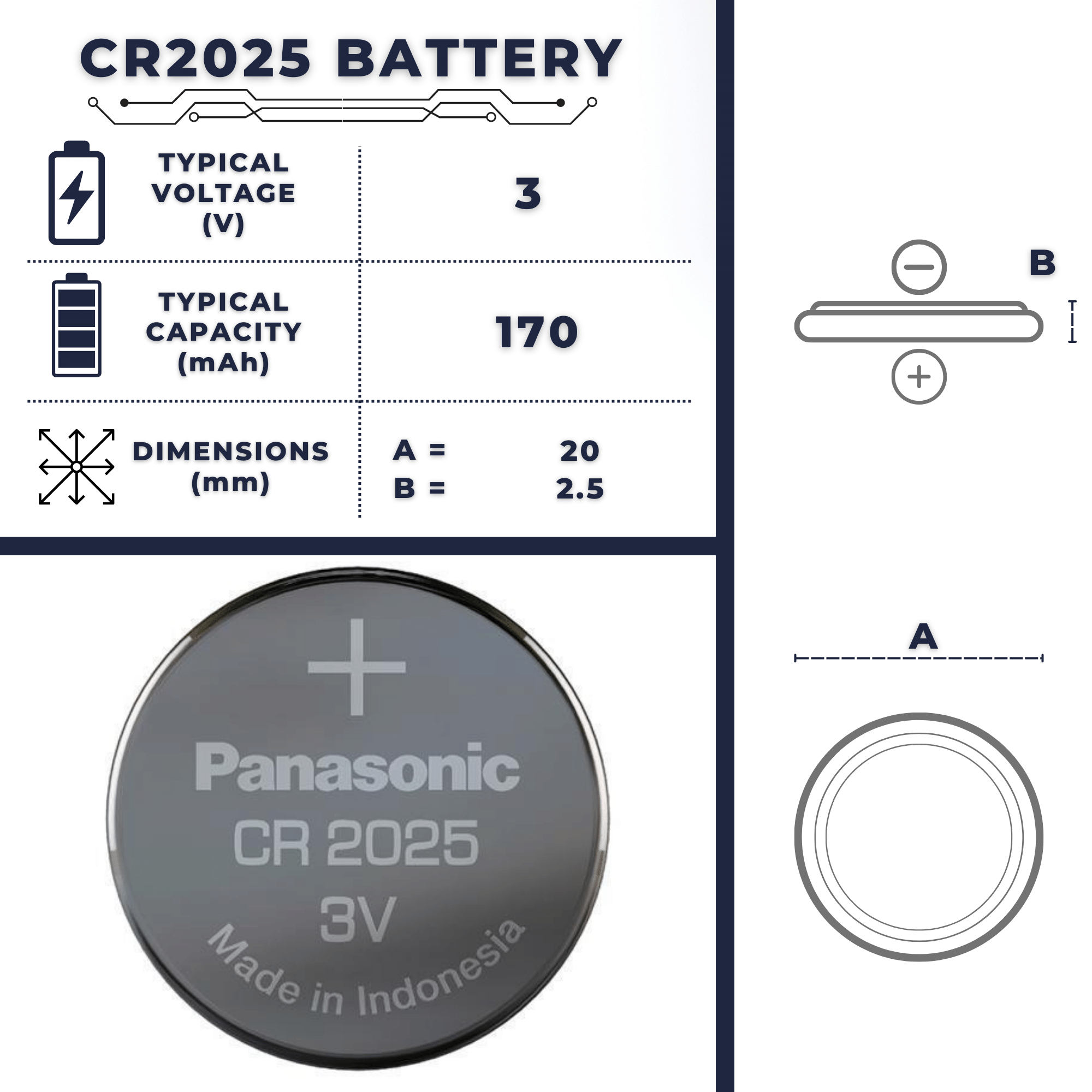 Panasonic CR2025-4 CR2025 3V Lithium Coin Battery (Pack of 4)