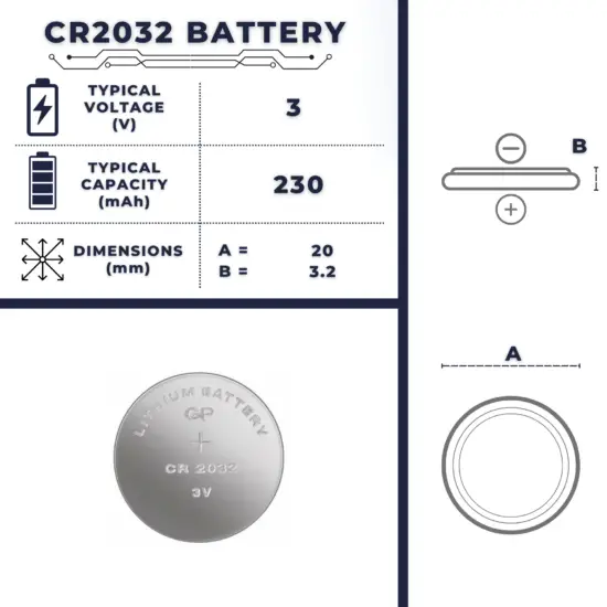 CR2032 battery - size, voltage, capacity