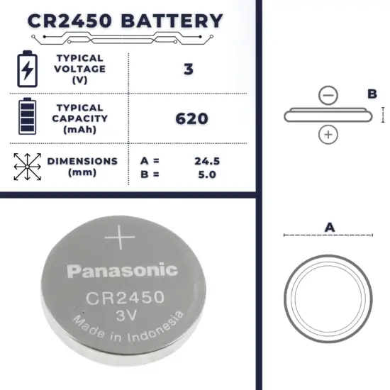 CR2450 battery - size, voltage, capacity
