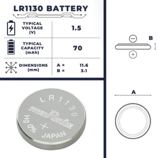 LR1130 battery - size, voltage, capacity