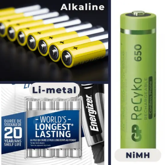 Types of AAA Batteries Alkaline Rechargeable Lithium metal