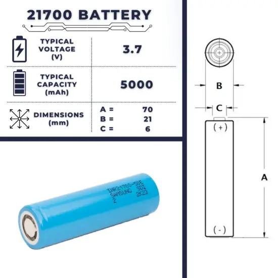 21700 battery - size, voltage, capacity