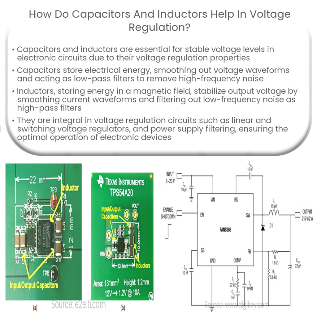 How do capacitors and inductors help in voltage regulation?