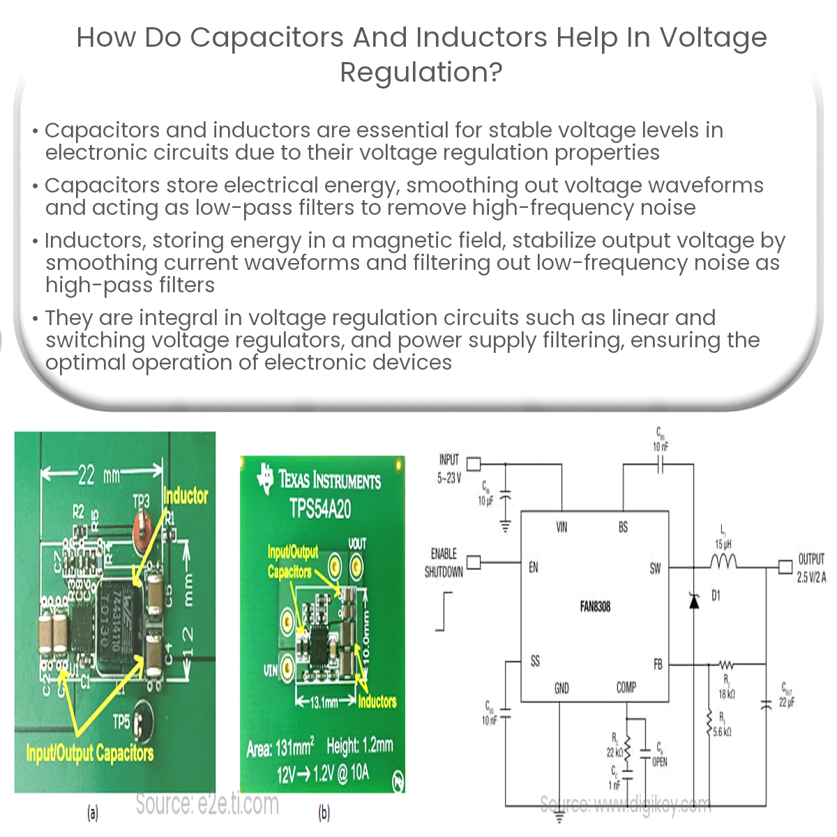 How do capacitors and inductors help in voltage regulation?