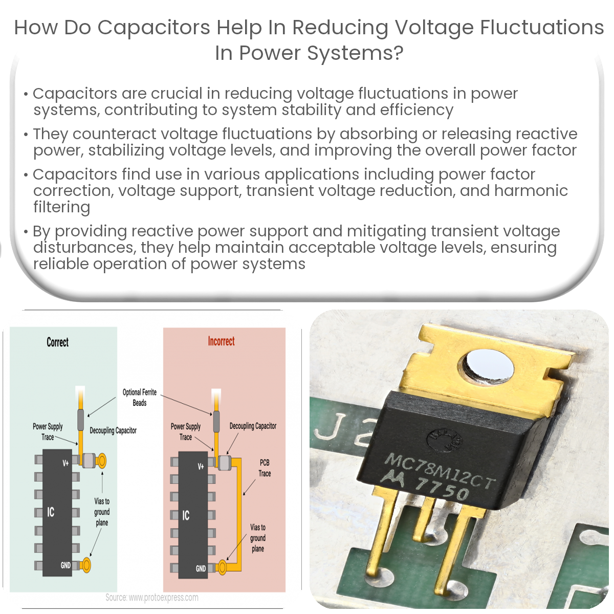 How do capacitors help in reducing voltage fluctuations in power systems?