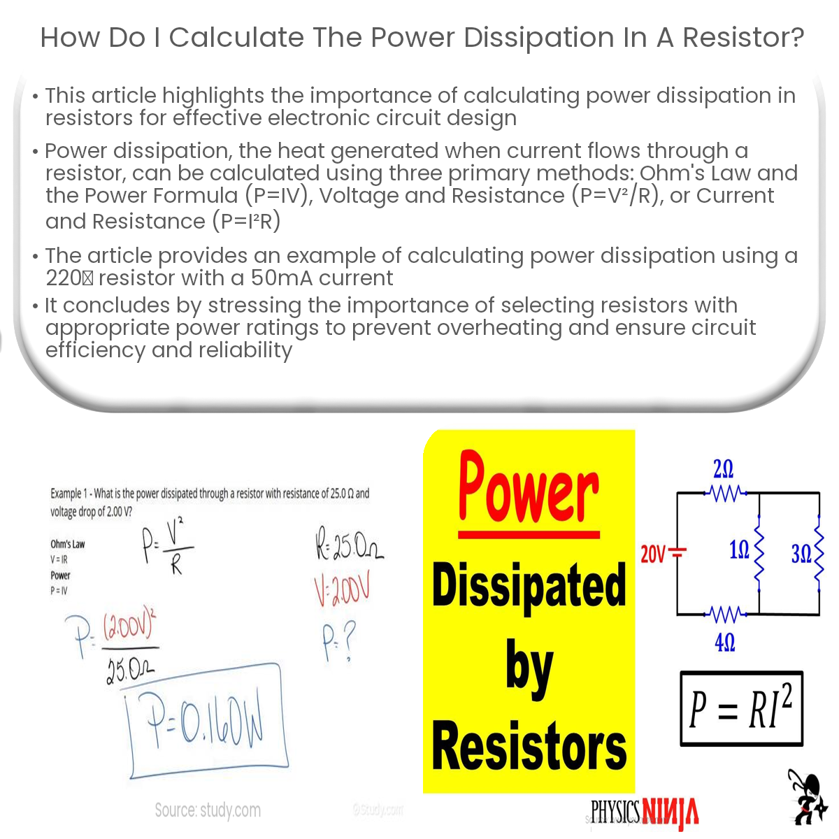 How do I calculate the power dissipation in a resistor?