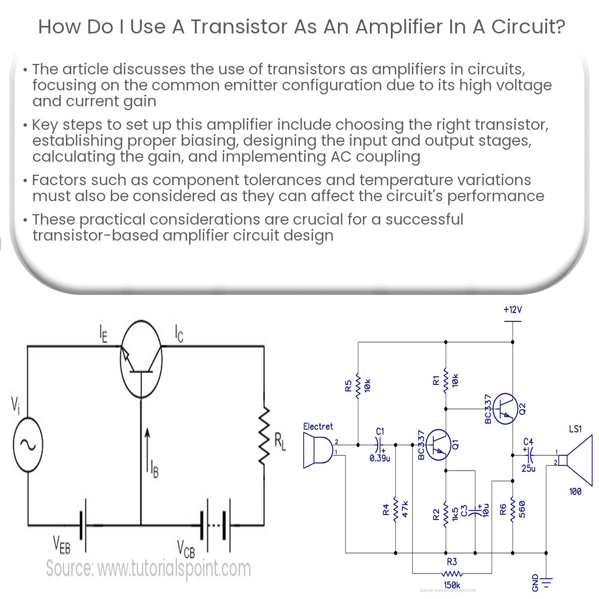 How do I use a transistor as an amplifier in a circuit? Circuit Diagram