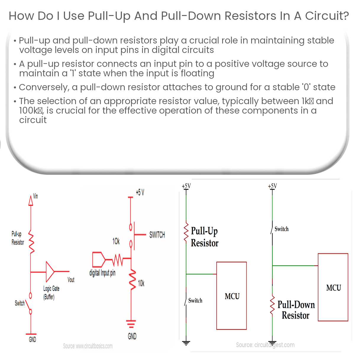 Como eu uso resistores pullup e pulldown em um circuito?