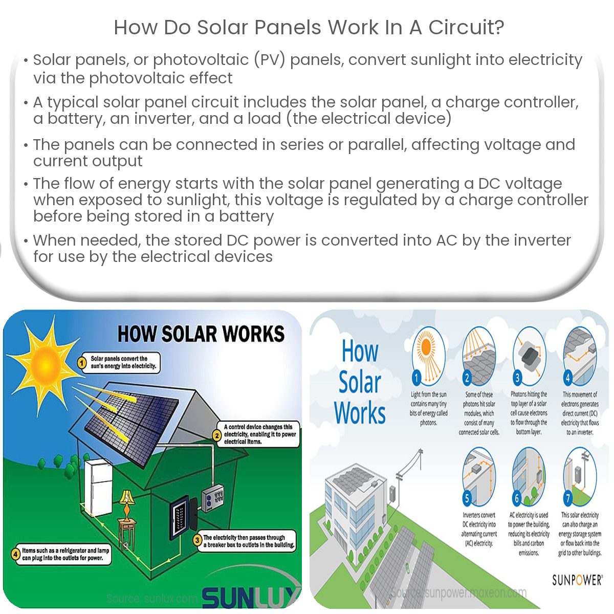 How do solar panels work in a circuit?