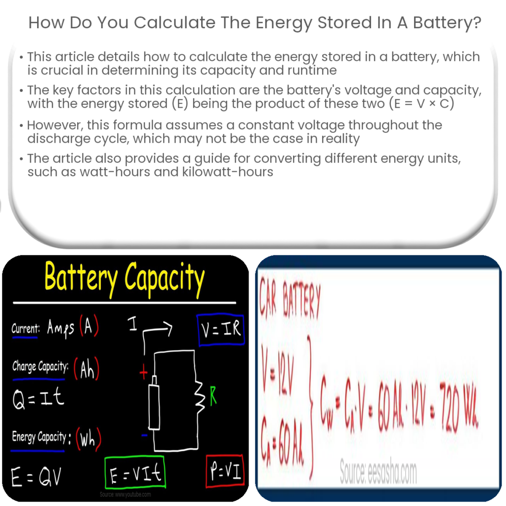 How do you calculate the energy stored in a battery?