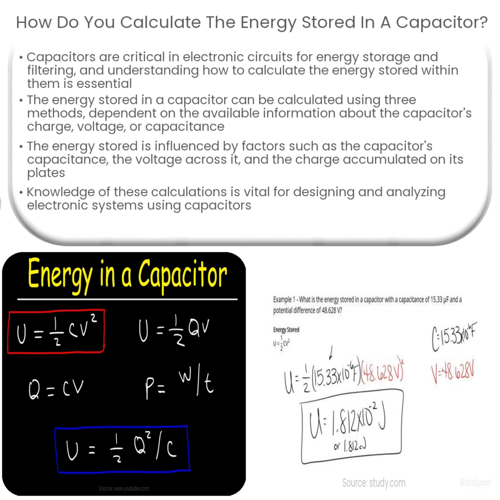 How do you calculate the energy stored in a capacitor?