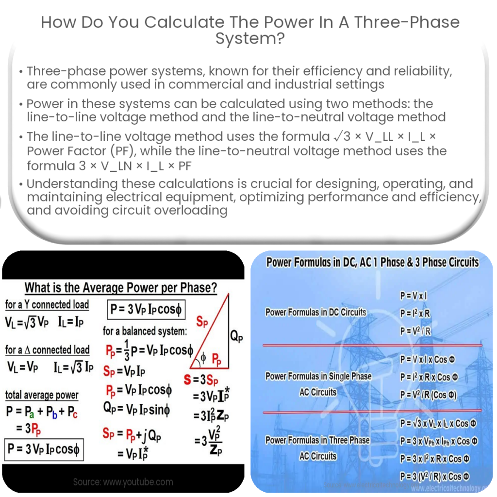 How do you calculate the power in a three-phase system?