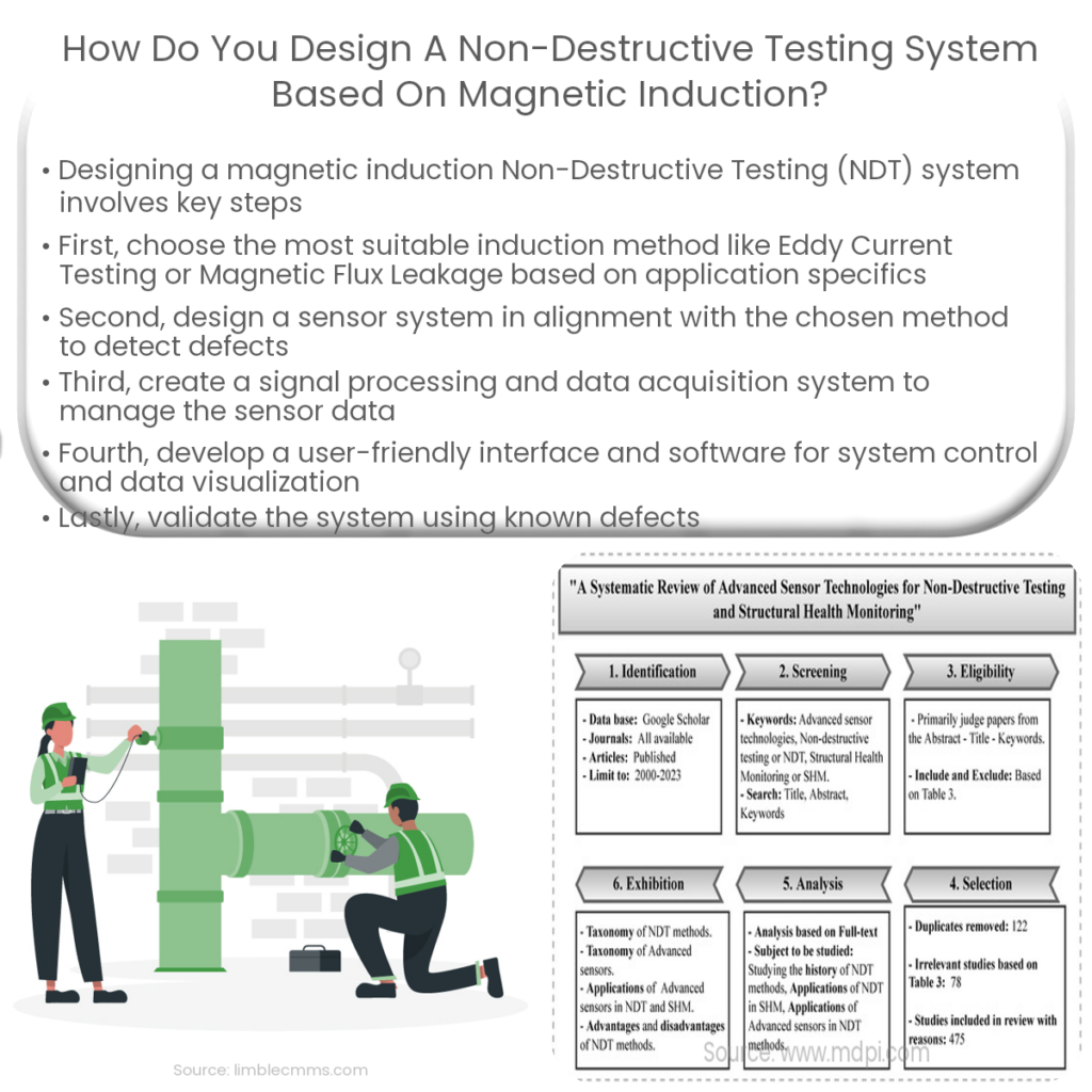 How do you design a non-destructive testing system based on magnetic induction?