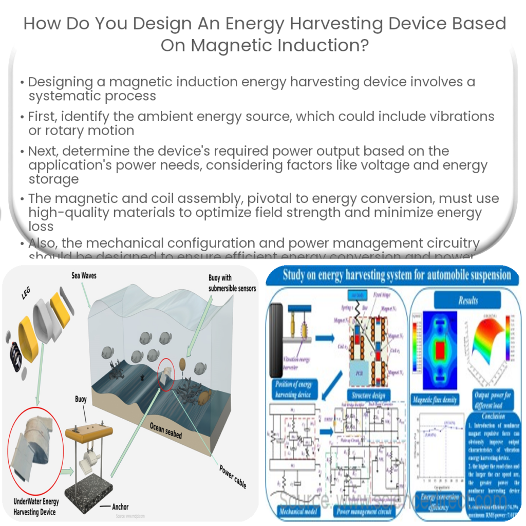 How do you design an energy harvesting device based on magnetic induction?