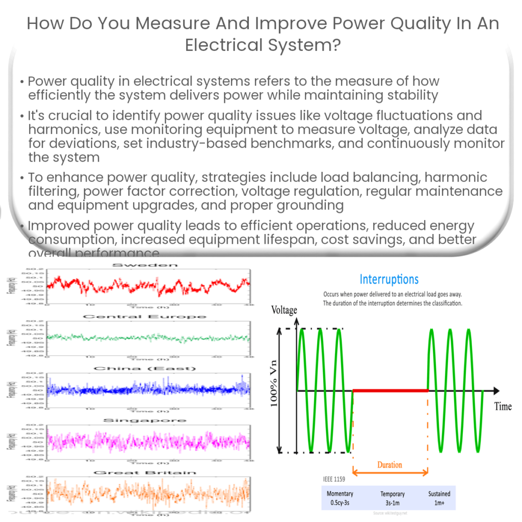 How do you measure and improve power quality in an electrical system?