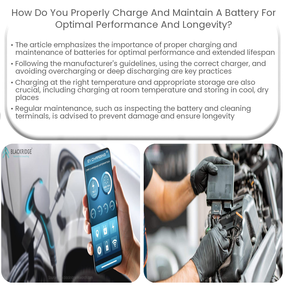 How do you properly charge and maintain a battery for optimal performance and longevity?
