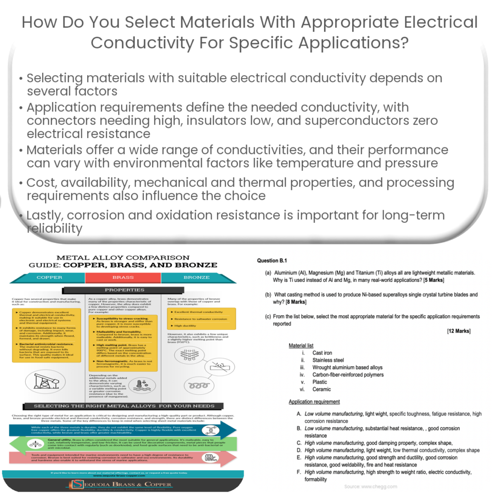 How do you select materials with appropriate electrical conductivity for specific applications?