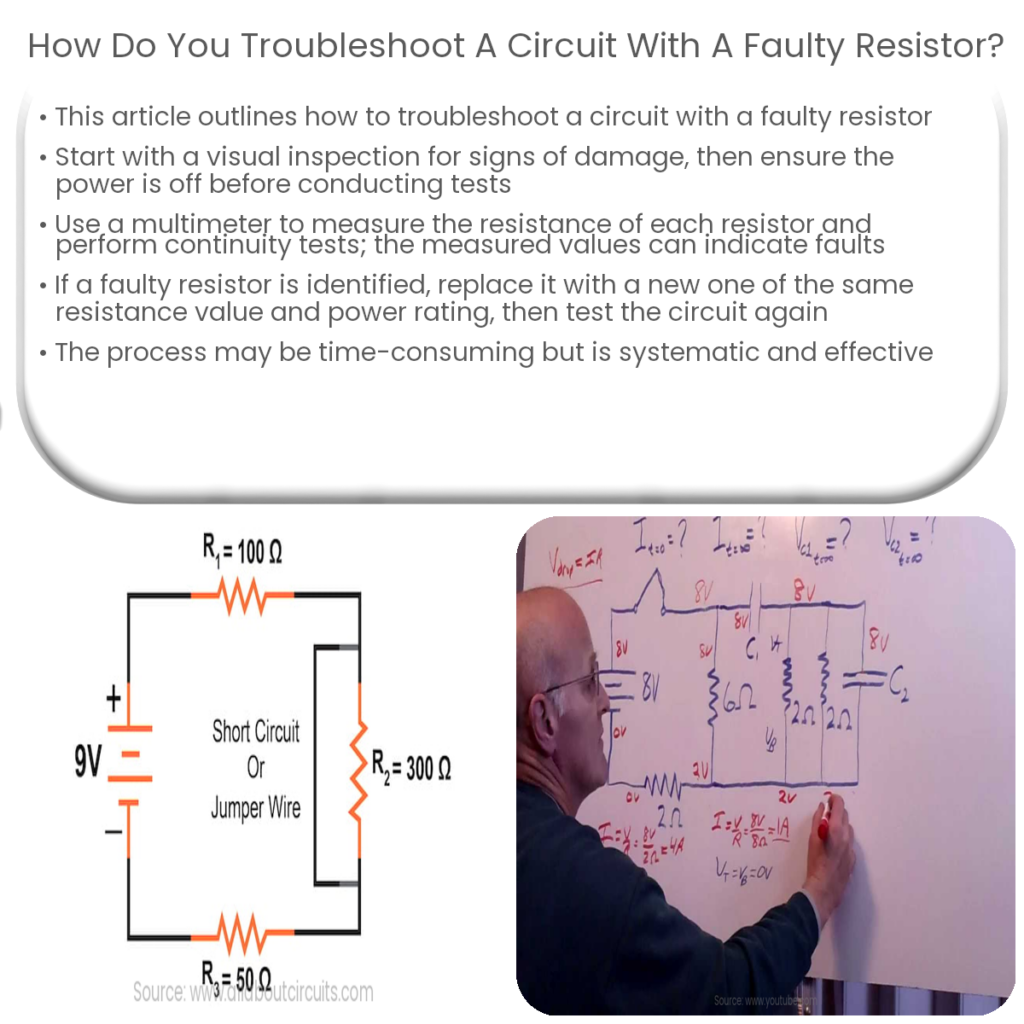 How do you troubleshoot a circuit with a faulty resistor?