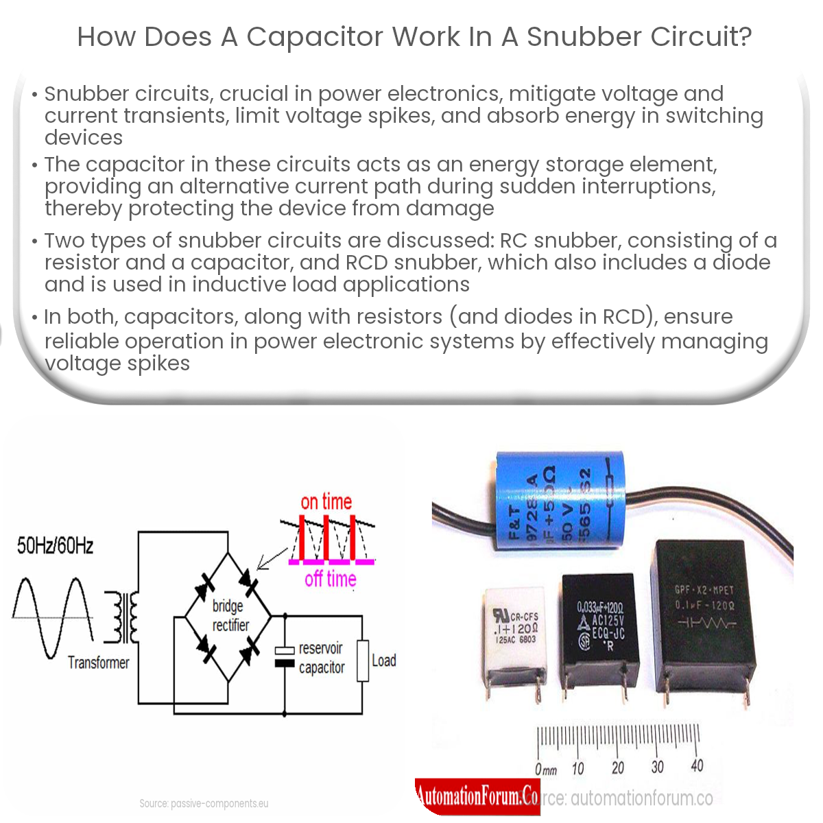 How does a capacitor work in a snubber circuit?