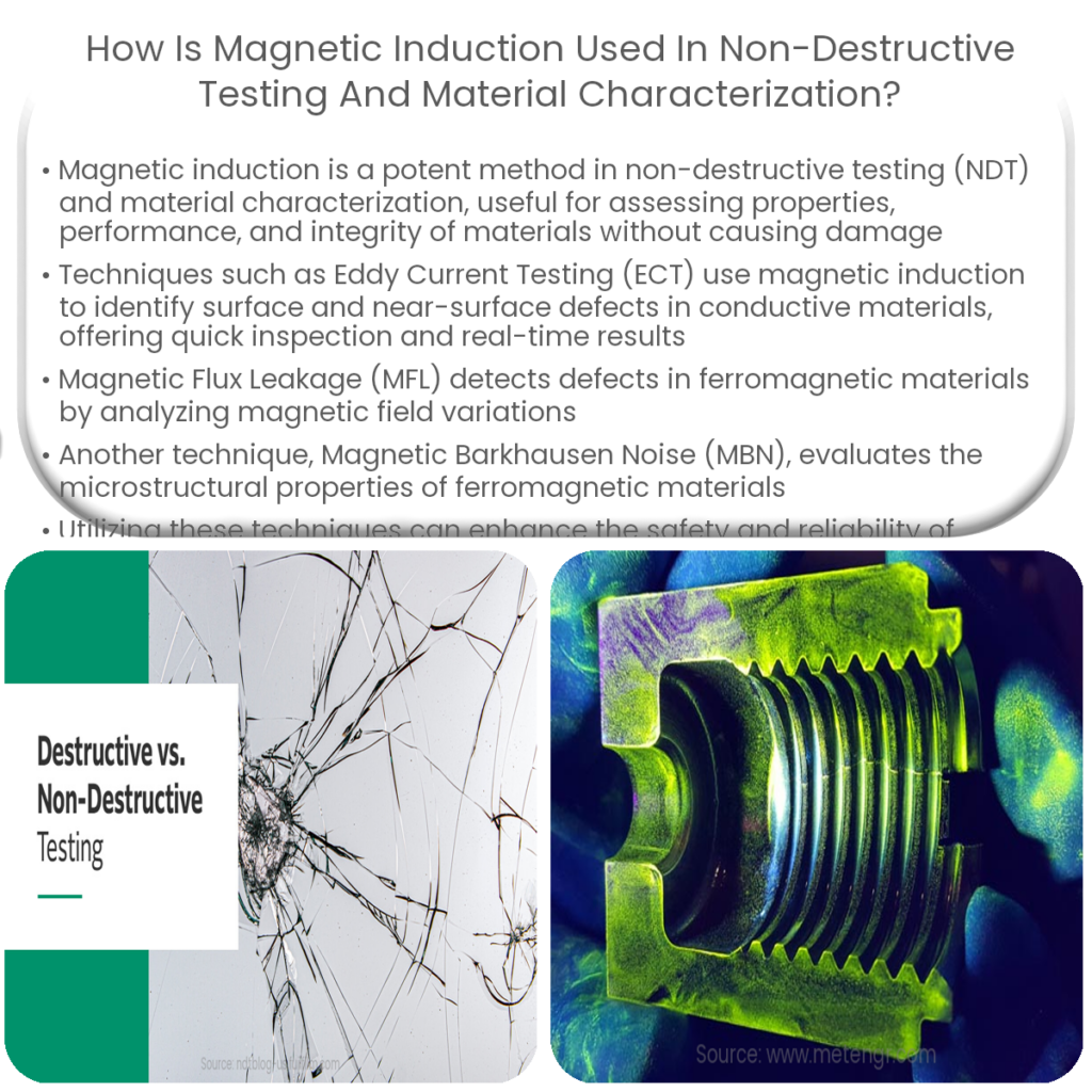 How is magnetic induction used in non-destructive testing and material characterization?