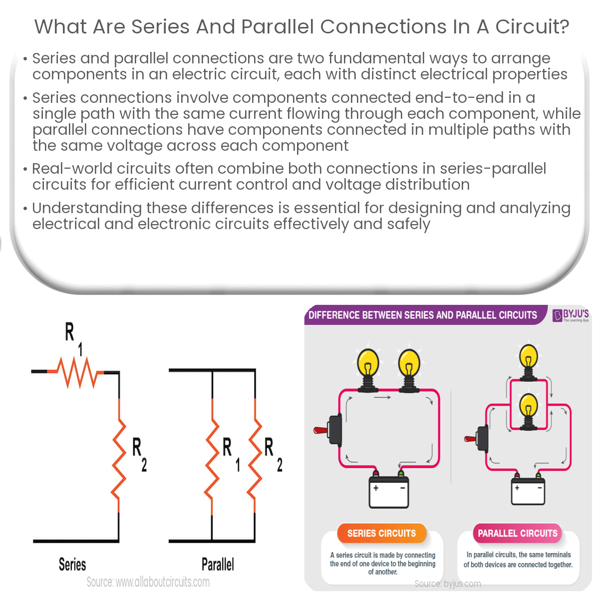 What are series and parallel connections in a circuit?