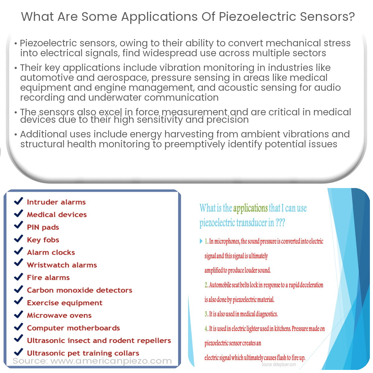 What are some applications of piezoelectric sensors?