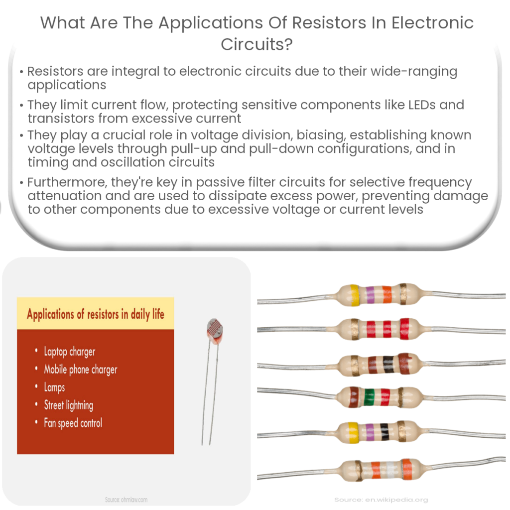What are the applications of resistors in electronic circuits?