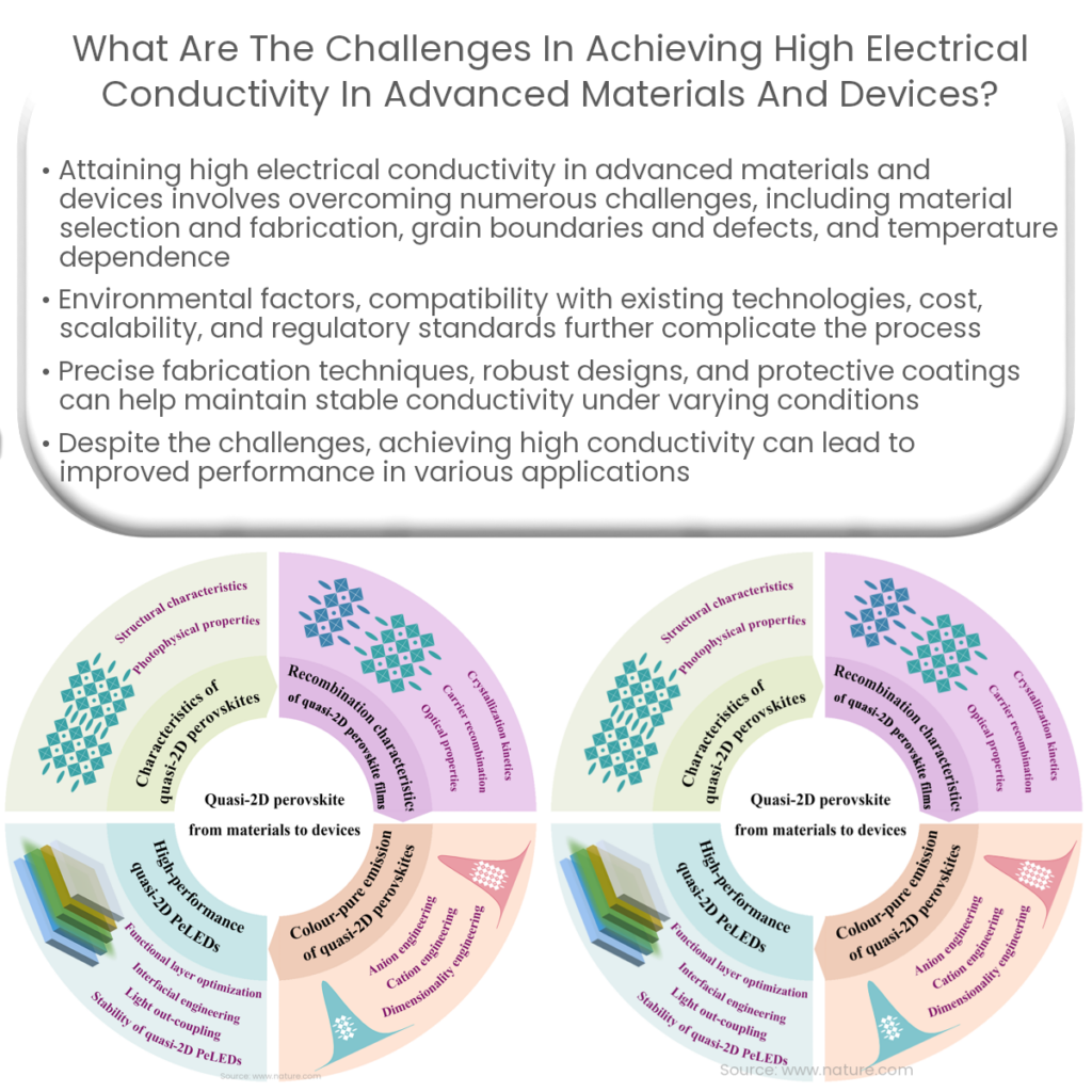 What are the challenges in achieving high electrical conductivity in advanced materials and devices?