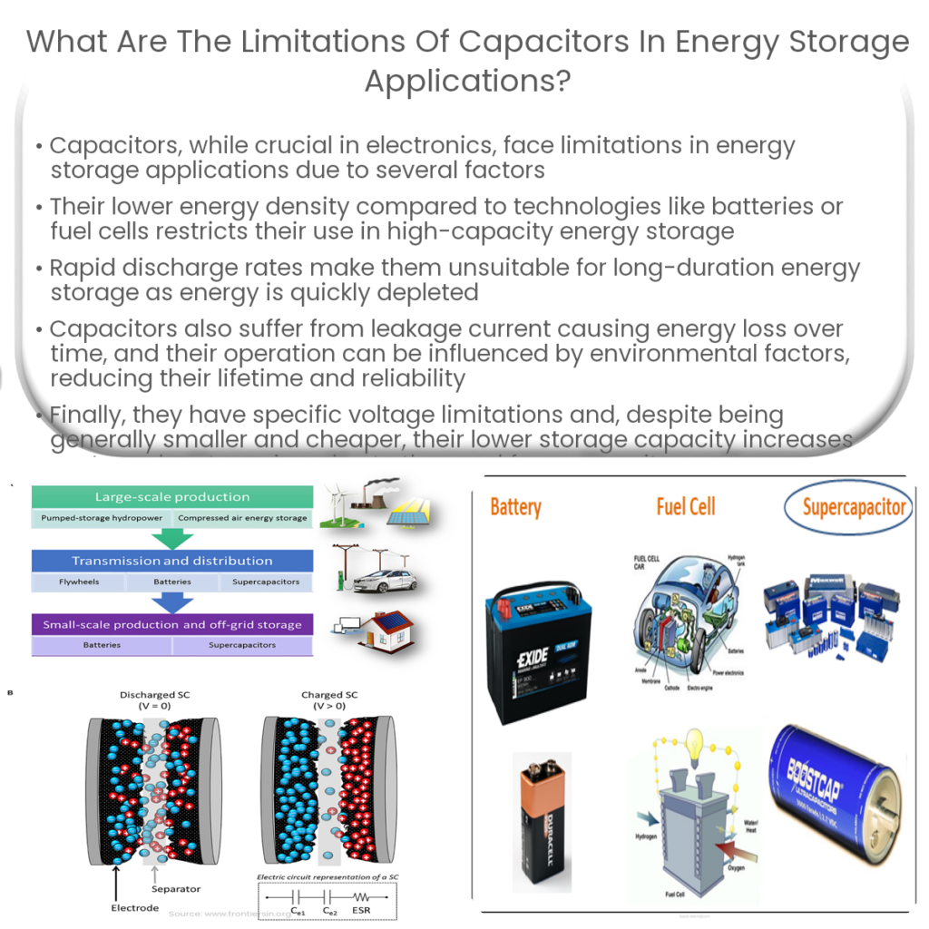 What are the limitations of capacitors in energy storage applications?