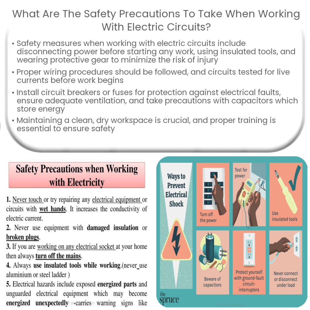 What are the safety precautions to take when working with electric circuits?