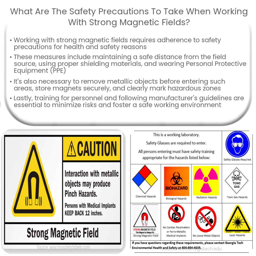 What are the safety precautions to take when working with strong magnetic fields?