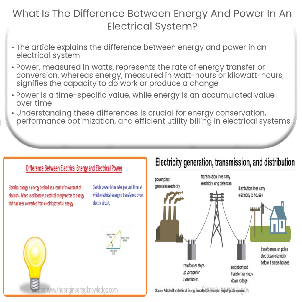 What is the difference between energy and power in an electrical system?