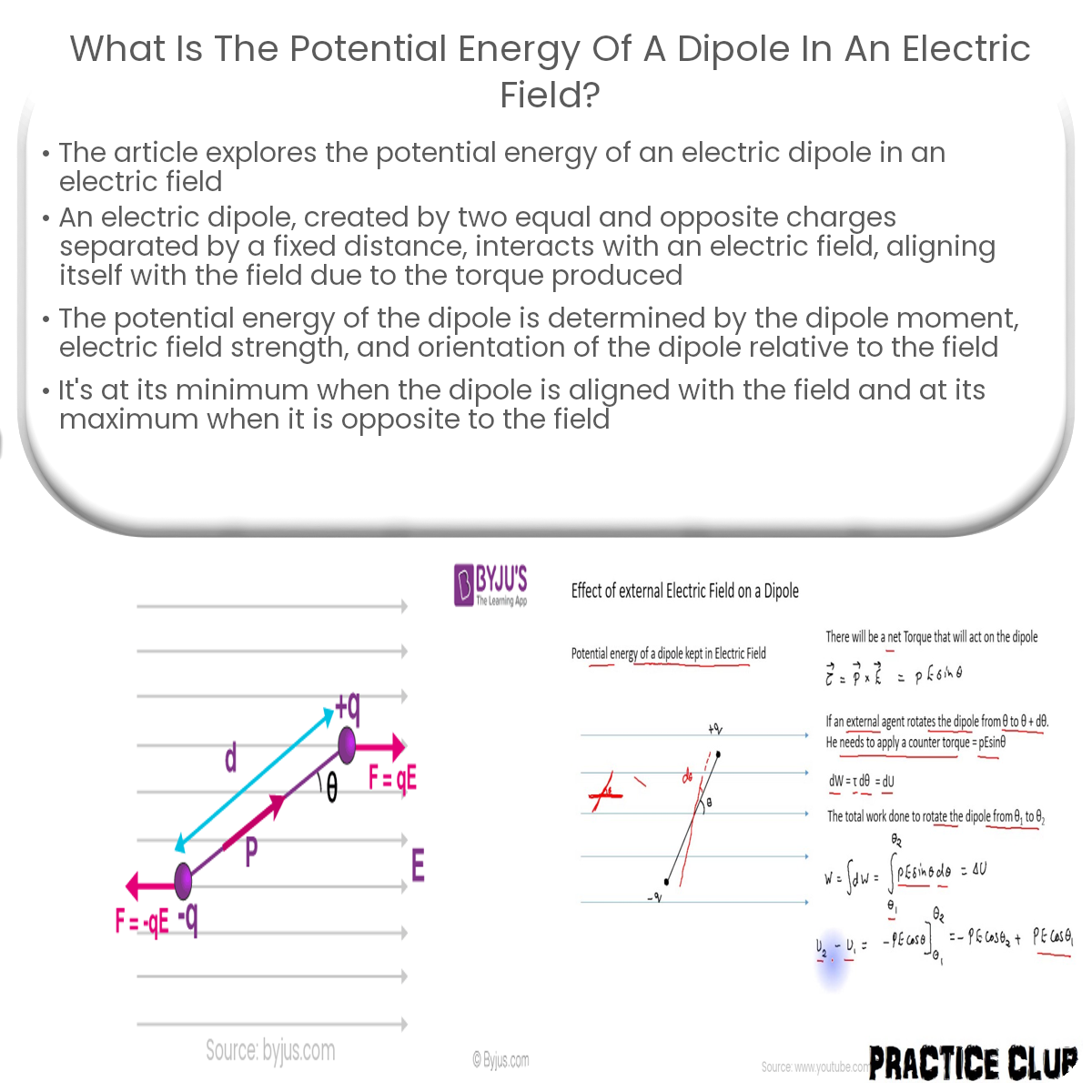 What is the potential energy of a dipole in an electric field?