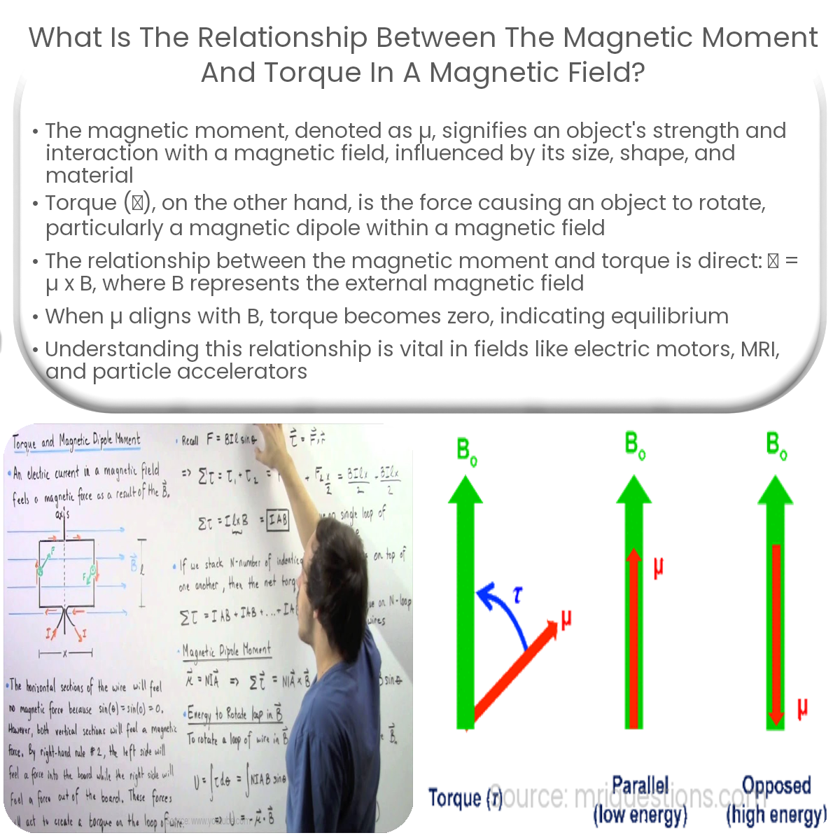 What is the relationship between the magnetic moment and torque in a magnetic field?