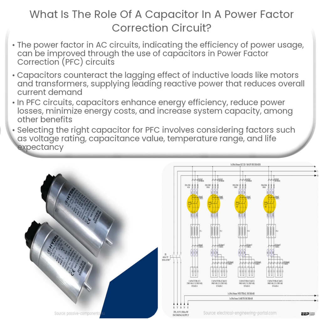 What is the role of a capacitor in a power factor correction circuit?