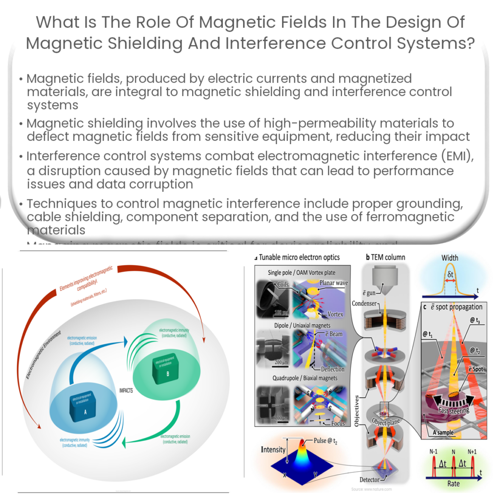 What is the role of magnetic fields in the design of magnetic shielding and interference control systems?