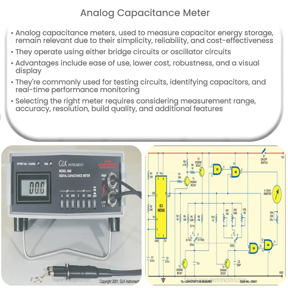 Analog capacitance meter