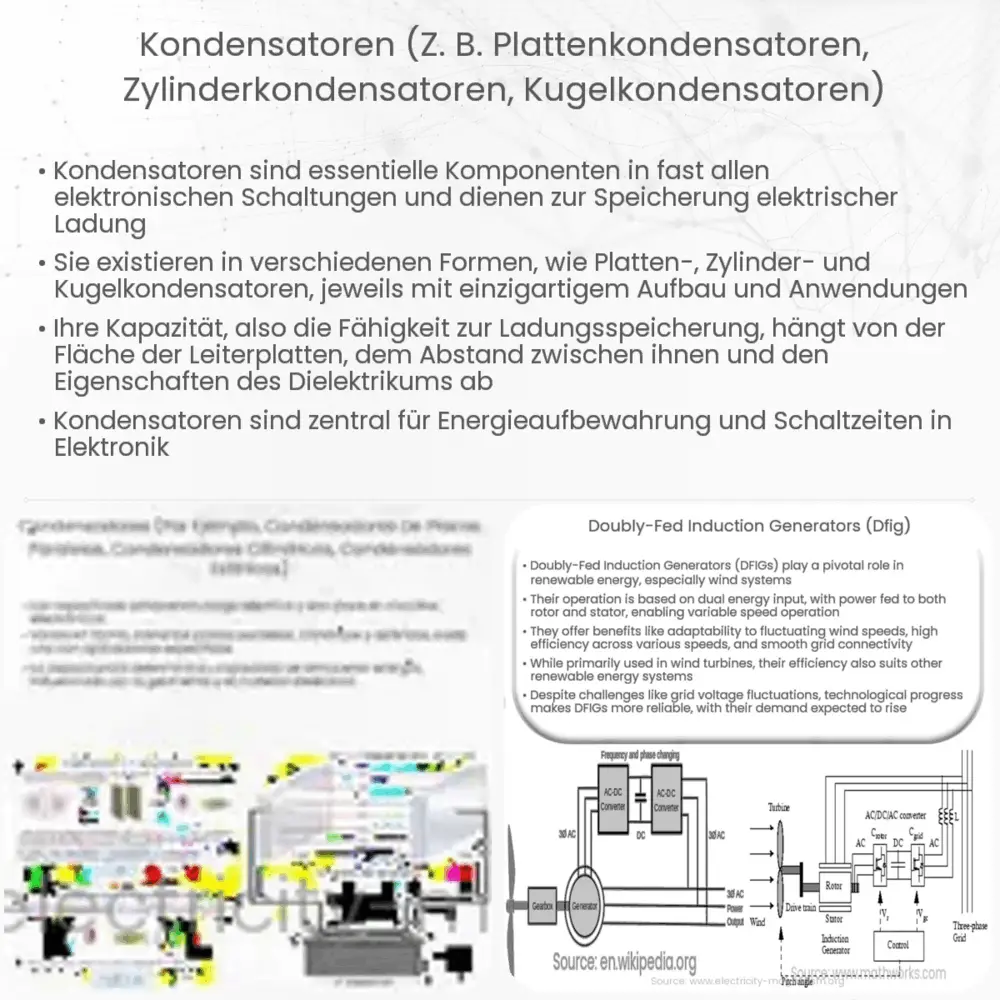 Kondensatoren (z. B. Plattenkondensatoren, Zylinderkondensatoren, Kugelkondensatoren)