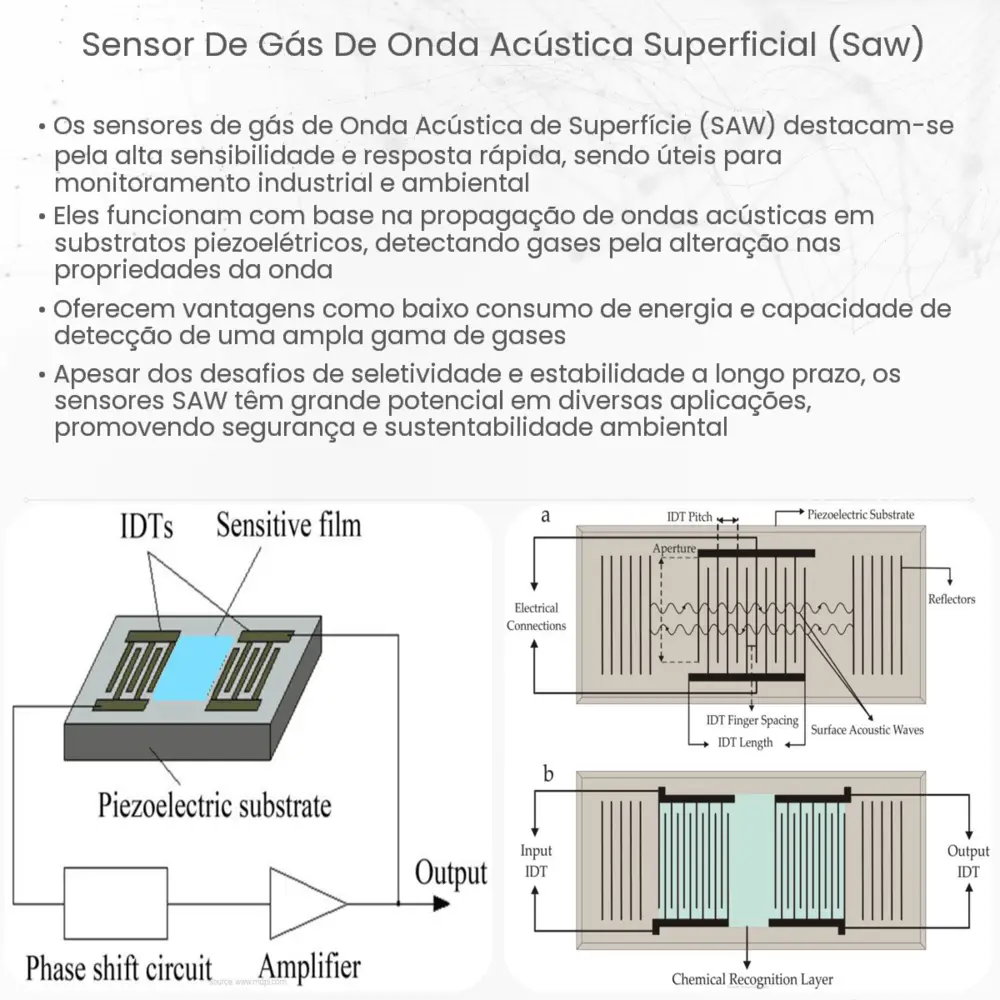 Sensor de gás de onda acústica superficial (SAW)