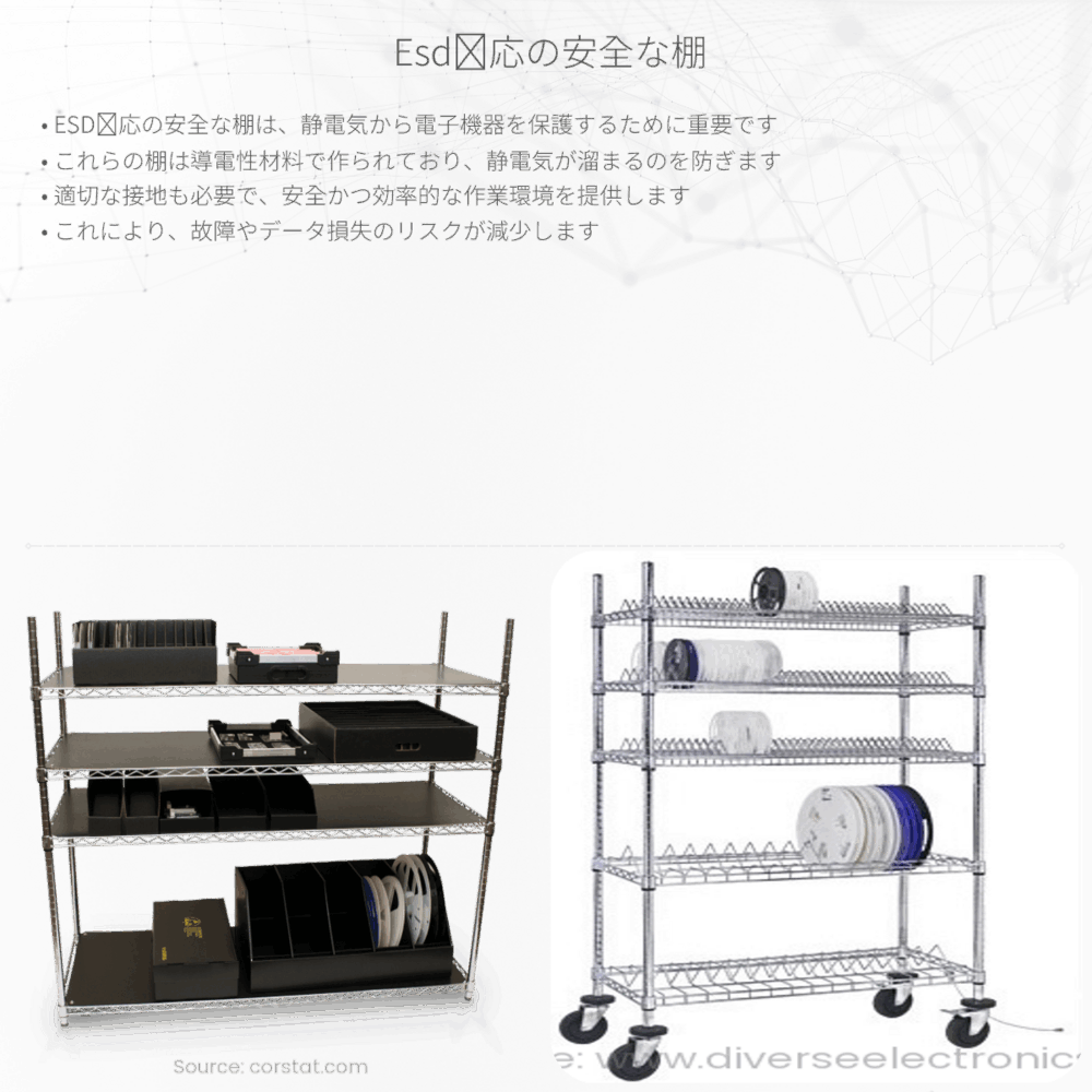 ESD対応の安全な棚