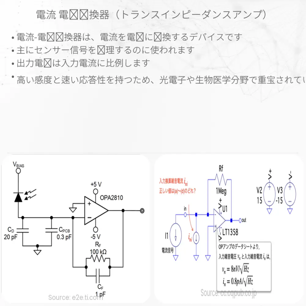 電流-電圧変換器（トランスインピーダンスアンプ）