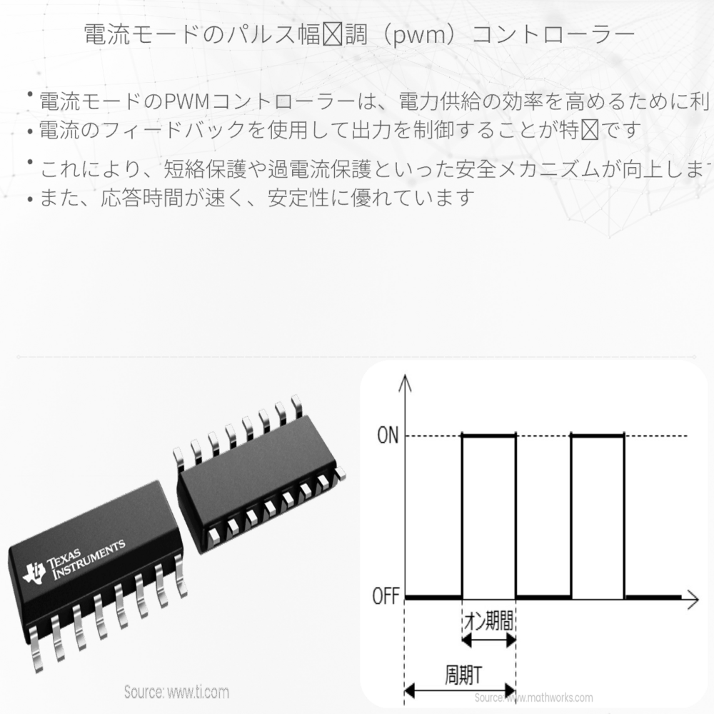 電流モードのパルス幅変調（PWM）コントローラー