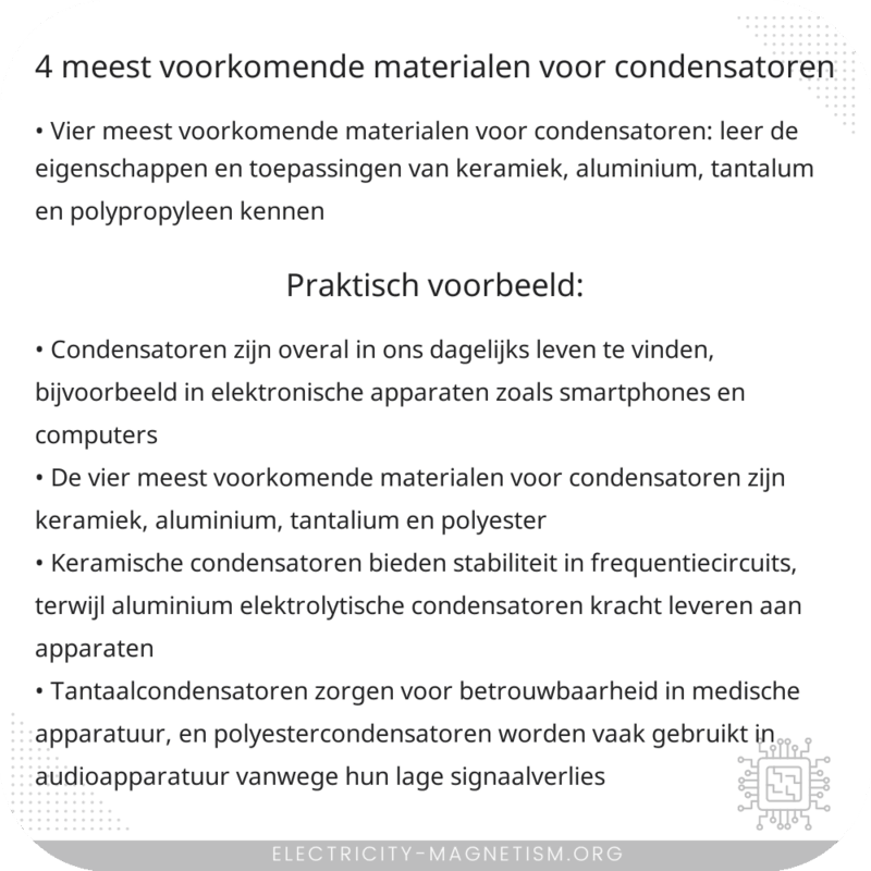 4 meest voorkomende materialen voor condensatoren