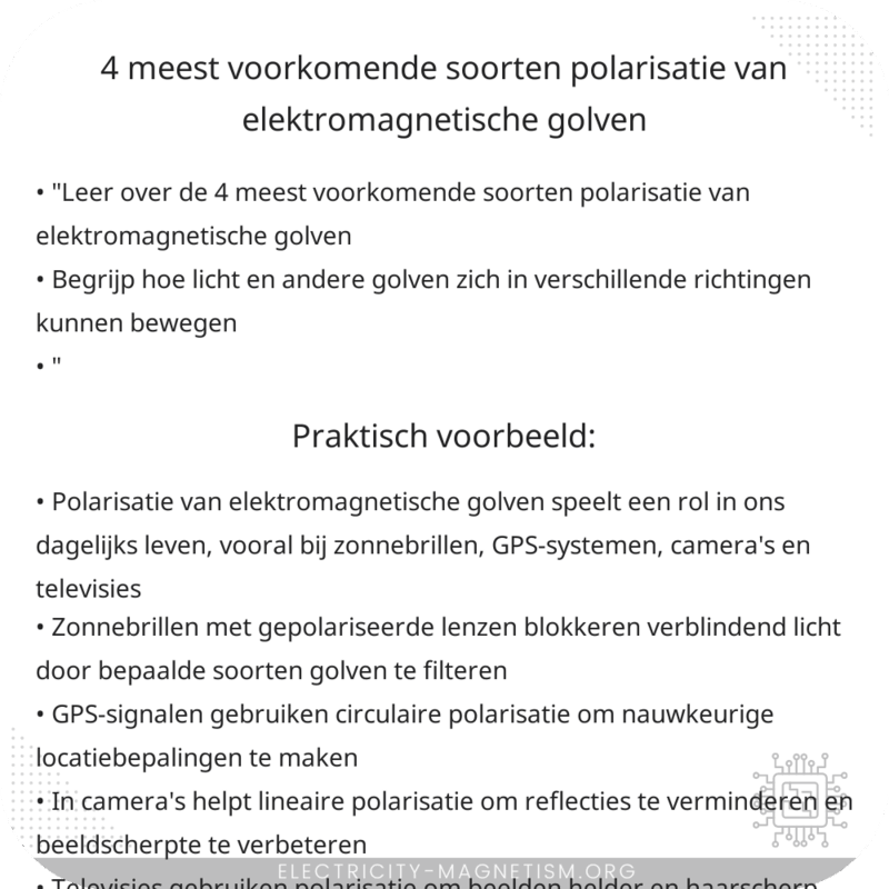 4 meest voorkomende soorten polarisatie van elektromagnetische golven