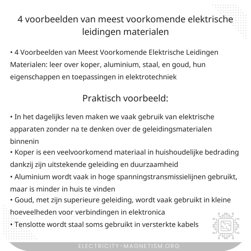4 Voorbeelden van Meest Voorkomende Elektrische Leidingen Materialen